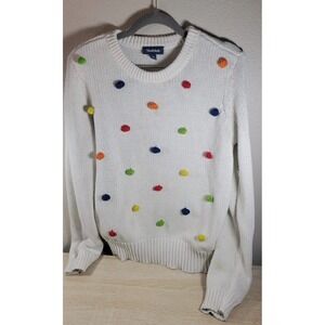 ModCloth Cream Knit Sweater Pom Pom Detail Long Sleeve Size S